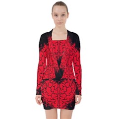 Heart Brain Mind Psychology Doubt V-neck Bodycon Long Sleeve Dress by pakminggu