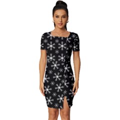 Snowflakes Background Pattern Fitted Knot Split End Bodycon Dress by pakminggu