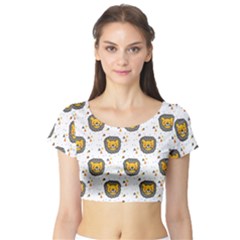 Lion Heads Pattern Design Doodle Short Sleeve Crop Top