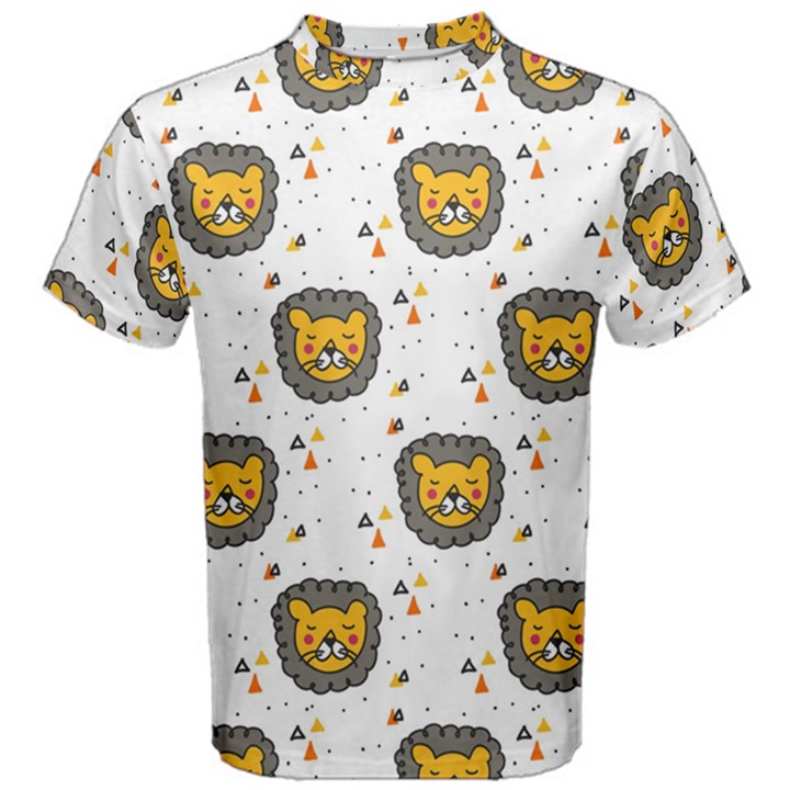 Lion Heads Pattern Design Doodle Men s Cotton Tee