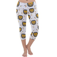 Lion Heads Pattern Design Doodle Capri Yoga Leggings by pakminggu