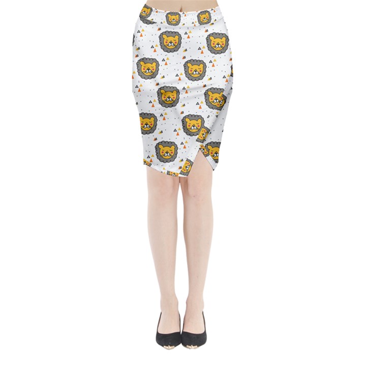 Lion Heads Pattern Design Doodle Midi Wrap Pencil Skirt