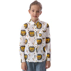 Lion Heads Pattern Design Doodle Kids  Long Sleeve Shirt by pakminggu