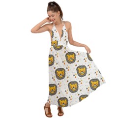 Lion Heads Pattern Design Doodle Backless Maxi Beach Dress by pakminggu