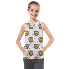 Lion Heads Pattern Design Doodle Kids  Sleeveless Hoodie by pakminggu