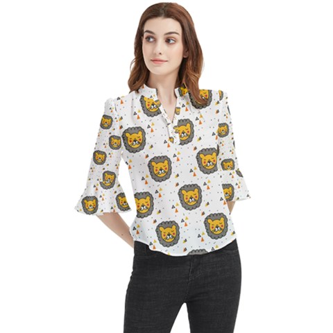 Lion Heads Pattern Design Doodle Loose Horn Sleeve Chiffon Blouse by pakminggu