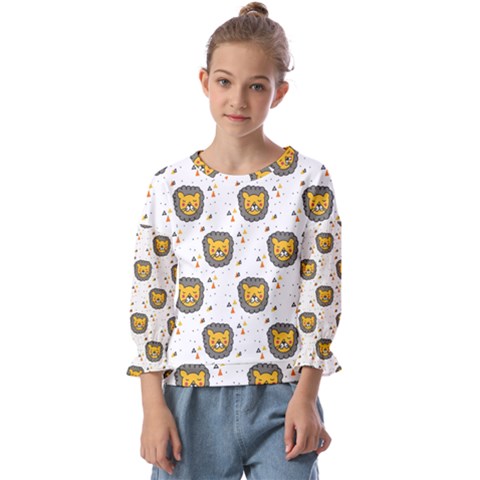 Lion Heads Pattern Design Doodle Kids  Cuff Sleeve Top by pakminggu