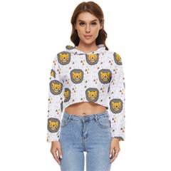 Lion Heads Pattern Design Doodle Women s Lightweight Cropped Hoodie by pakminggu