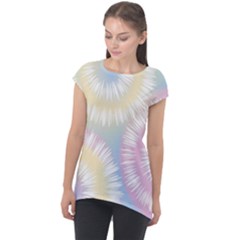 Tie Dye Pattern Colorful Design Cap Sleeve High Low Top