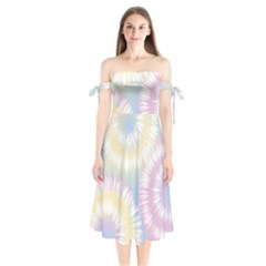 Tie Dye Pattern Colorful Design Shoulder Tie Bardot Midi Dress by pakminggu