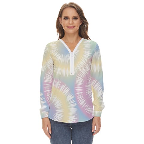 Tie Dye Pattern Colorful Design Zip Up Long Sleeve Blouse by pakminggu