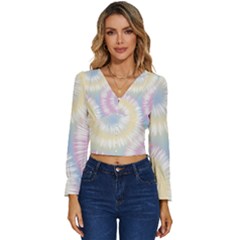 Tie Dye Pattern Colorful Design Long Sleeve V-neck Top by pakminggu