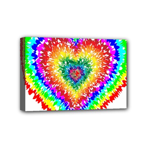 Tie Dye Heart Colorful Prismatic Mini Canvas 6  X 4  (stretched) by pakminggu