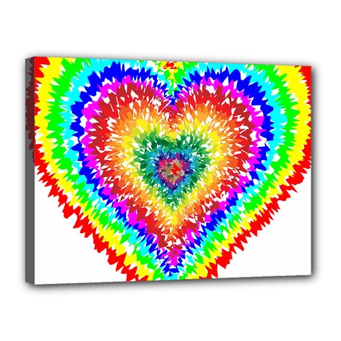 Tie Dye Heart Colorful Prismatic Canvas 16  X 12  (stretched) by pakminggu