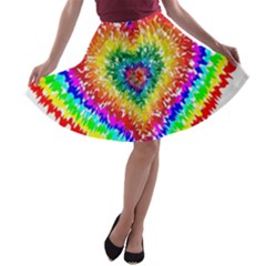 Tie Dye Heart Colorful Prismatic A-line Skater Skirt by pakminggu