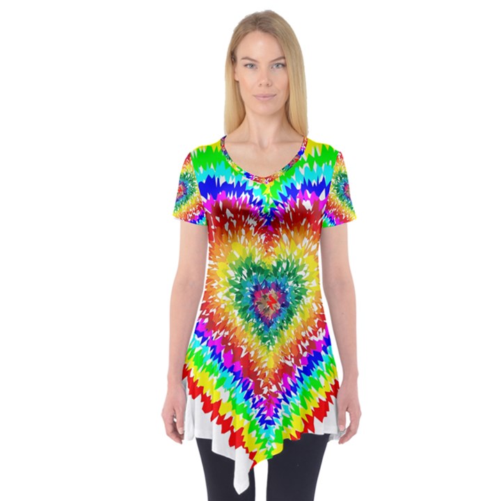 Tie Dye Heart Colorful Prismatic Short Sleeve Tunic 