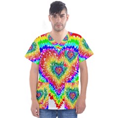 Tie Dye Heart Colorful Prismatic Men s V-neck Scrub Top