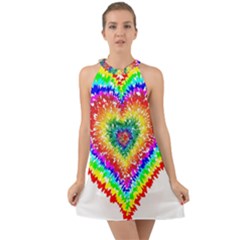 Tie Dye Heart Colorful Prismatic Halter Tie Back Chiffon Dress by pakminggu