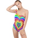 Tie Dye Heart Colorful Prismatic Frilly One Shoulder Swimsuit View1