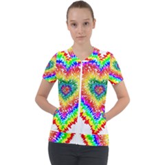 Tie Dye Heart Colorful Prismatic Short Sleeve Zip Up Jacket by pakminggu