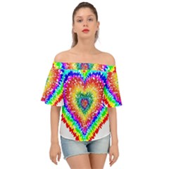 Tie Dye Heart Colorful Prismatic Off Shoulder Short Sleeve Top by pakminggu