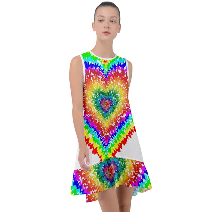 Tie Dye Heart Colorful Prismatic Frill Swing Dress