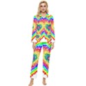 Tie Dye Heart Colorful Prismatic Womens  Long Sleeve Velvet Pocket Pajamas Set View1