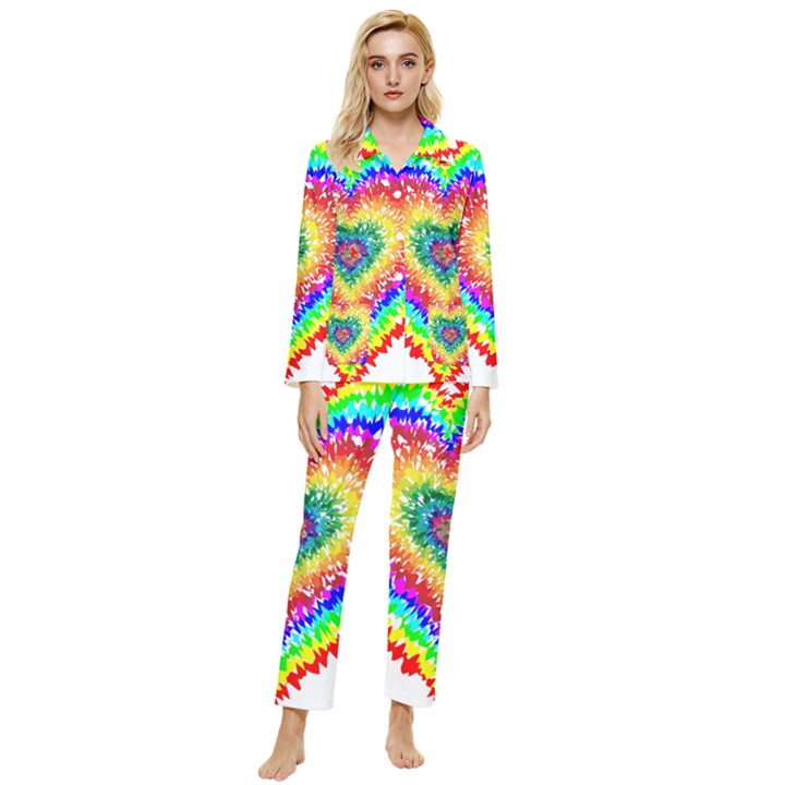 Tie Dye Heart Colorful Prismatic Womens  Long Sleeve Velvet Pocket Pajamas Set