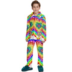 Tie Dye Heart Colorful Prismatic Kids  Long Sleeve Velvet Pajamas Set