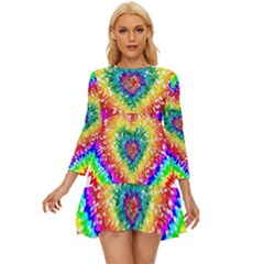 Tie Dye Heart Colorful Prismatic Long Sleeve Babydoll Dress by pakminggu