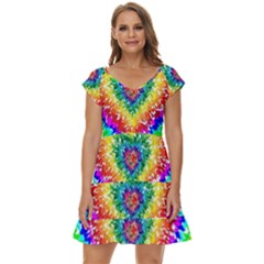 Tie Dye Heart Colorful Prismatic Short Sleeve Tiered Mini Dress by pakminggu