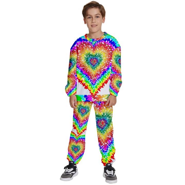 Tie Dye Heart Colorful Prismatic Kids  Sweatshirt set