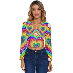 Tie Dye Heart Colorful Prismatic Long Sleeve V-neck Top by pakminggu