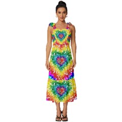 Tie Dye Heart Colorful Prismatic Tie-strap Tiered Midi Chiffon Dress by pakminggu