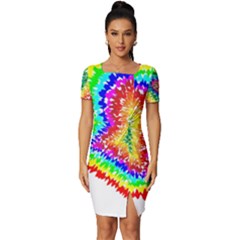 Tie Dye Heart Colorful Prismatic Fitted Knot Split End Bodycon Dress by pakminggu