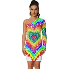 Tie Dye Heart Colorful Prismatic Long Sleeve One Shoulder Mini Dress by pakminggu