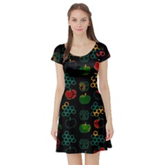 Apples Honey Honeycombs Pattern Short Sleeve Skater Dress by pakminggu