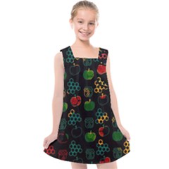 Apples Honey Honeycombs Pattern Kids  Cross Back Dress by pakminggu