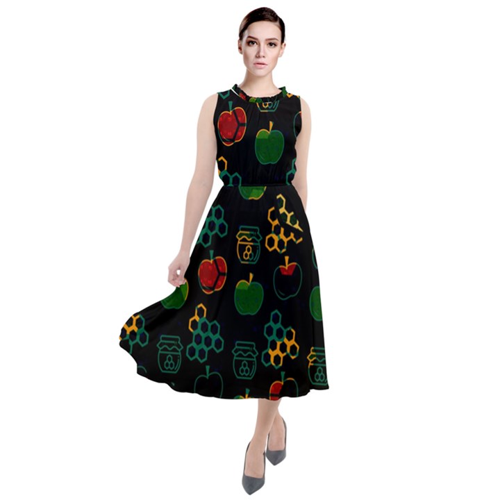 Apples Honey Honeycombs Pattern Round Neck Boho Dress