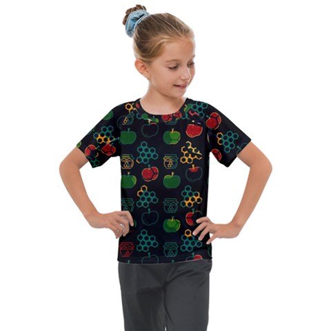 Apples Honey Honeycombs Pattern Kids  Mesh Piece Tee by pakminggu