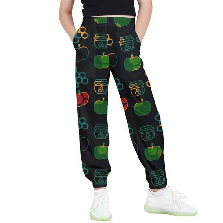 Apples Honey Honeycombs Pattern Kids  Elastic Waist Pants