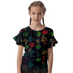 Apples Honey Honeycombs Pattern Kids  Cut Out Flutter Sleeves by pakminggu