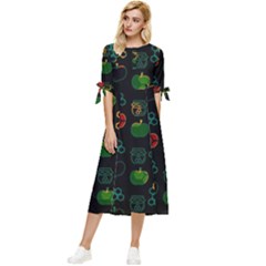 Apples Honey Honeycombs Pattern Bow Sleeve Chiffon Midi Dress by pakminggu