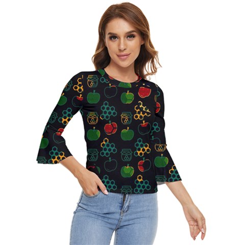 Apples Honey Honeycombs Pattern Bell Sleeve Top by pakminggu