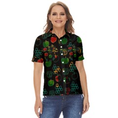 Apples Honey Honeycombs Pattern Women s Short Sleeve Double Pocket Shirt