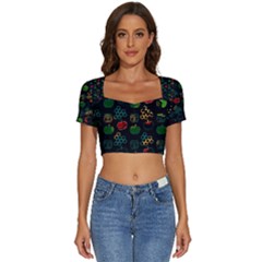 Apples Honey Honeycombs Pattern Short Sleeve Square Neckline Crop Top  by pakminggu