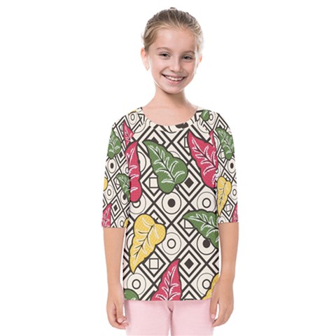 Leaves Foliage Batik Seamless Kids  Quarter Sleeve Raglan Tee by pakminggu