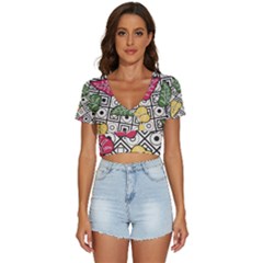 Leaves Foliage Batik Seamless V-neck Crop Top by pakminggu