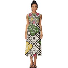 Leaves Foliage Batik Seamless Sleeveless Round Neck Midi Dress by pakminggu