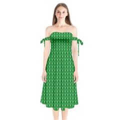 Green Christmas Tree Pattern Background Shoulder Tie Bardot Midi Dress by pakminggu